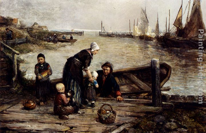 A Fisherman's Family, Marken painting - Johan Mari Ten Kate A Fisherman's Family, Marken art painting